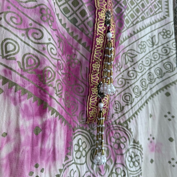 KHAADI Boho Embroidered Tunic Top Size 10 Pink Tie Dye Kurta Blouse - Picture 8 of 11